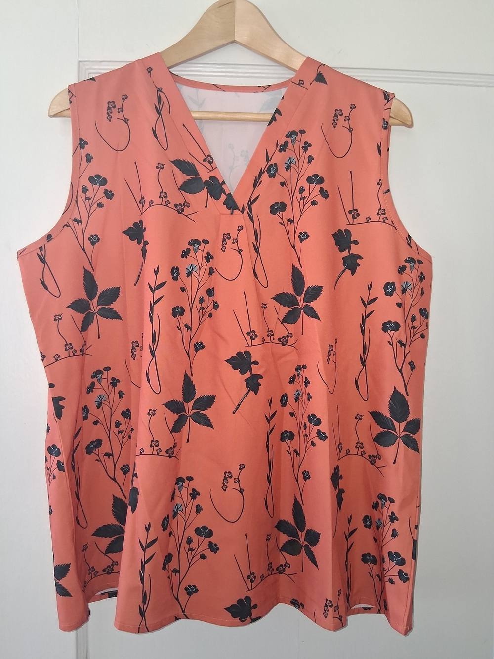 Sleeveless Top XXL Coral Botanical / Floral Print V Neck Lightweight